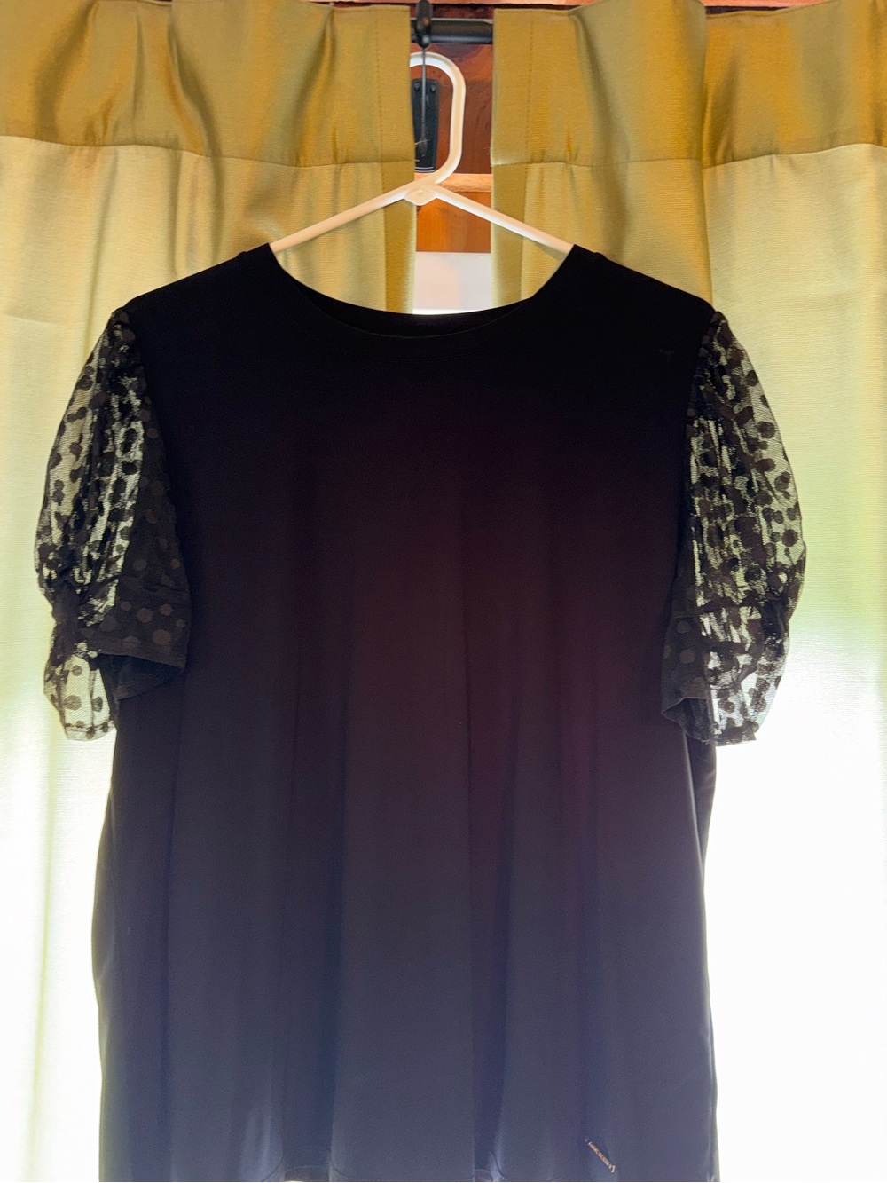 torrid Black Top with Sheer Polka Dot Puff Sleeves